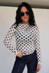 Sheer Polka Dot Mesh Stand Neck Long Sleeve Top