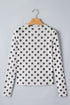 Sheer Polka Dot Mesh Stand Neck Long Sleeve Top