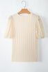 Sheer Polka Dot Puff Sleeve Ribbed Knit Summer Blouse