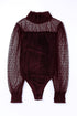 Sheer Polka Dot Ribbed Velvet Long Sleeve Bodysuit
