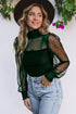 Sheer Polka Dot Ribbed Velvet Long Sleeve Bodysuit