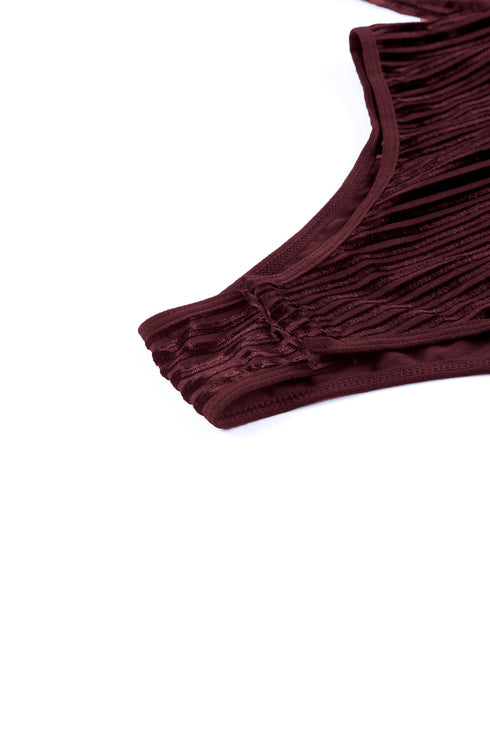 Sheer Polka Dot Ribbed Velvet Long Sleeve Bodysuit
