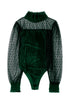 Sheer Polka Dot Ribbed Velvet Long Sleeve Bodysuit