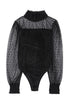 Sheer Polka Dot Ribbed Velvet Long Sleeve Bodysuit