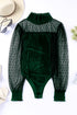 Sheer Polka Dot Ribbed Velvet Long Sleeve Bodysuit