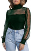 Sheer Polka Dot Ribbed Velvet Long Sleeve Bodysuit
