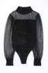 Sheer Polka Dot Ribbed Velvet Long Sleeve Bodysuit