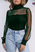 Sheer Polka Dot Ribbed Velvet Long Sleeve Bodysuit