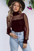Sheer Polka Dot Ribbed Velvet Long Sleeve Bodysuit
