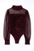 Sheer Polka Dot Ribbed Velvet Long Sleeve Bodysuit