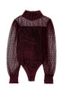 Sheer Polka Dot Ribbed Velvet Long Sleeve Bodysuit