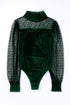Sheer Polka Dot Ribbed Velvet Long Sleeve Bodysuit