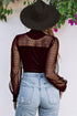 Sheer Polka Dot Ribbed Velvet Long Sleeve Bodysuit