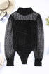 Sheer Polka Dot Ribbed Velvet Long Sleeve Bodysuit