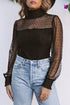 Sheer Polka Dot Ribbed Velvet Long Sleeve Bodysuit