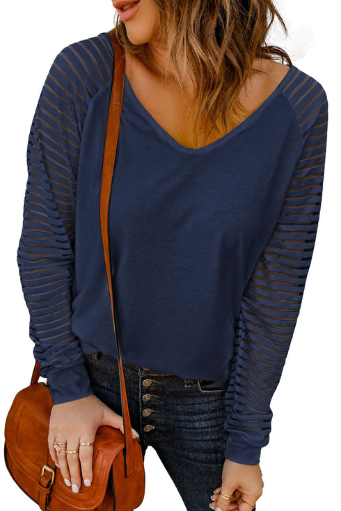 Sheer Stripe V-Neck Top