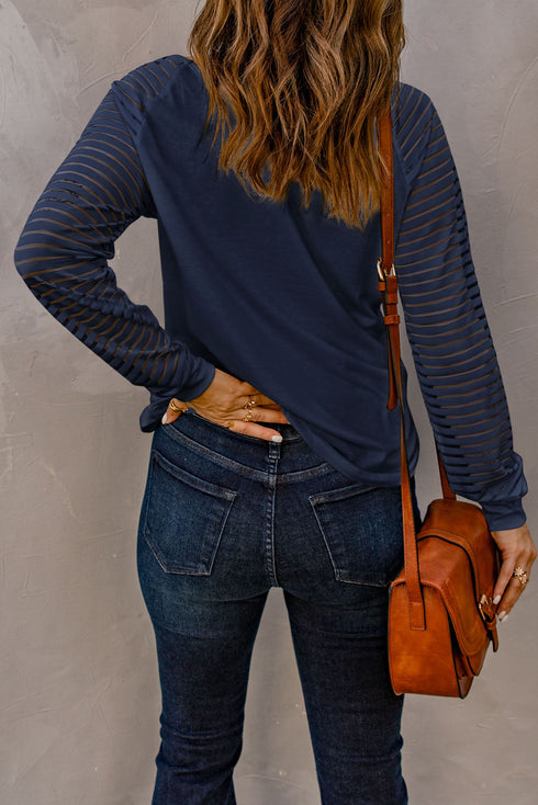 Sheer Stripe V-Neck Top