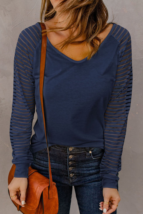 Sheer Stripe V-Neck Top