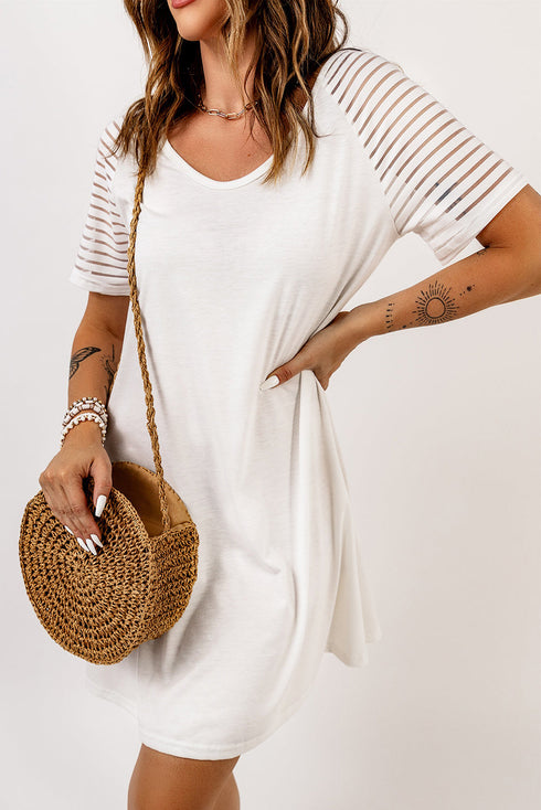 Sheer Striped Short Sleeve Flare T-Shirt Mini Dress