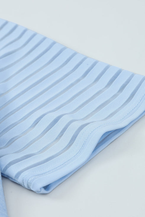 Sheer Striped Short Sleeve Flare T-Shirt Mini Dress