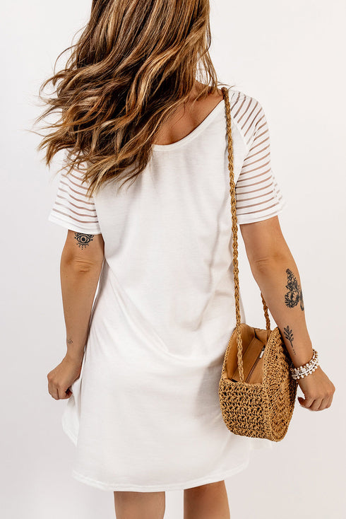 Sheer Striped Short Sleeve Flare T-Shirt Mini Dress