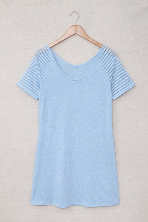 Sheer Striped Short Sleeve Flare T-Shirt Mini Dress