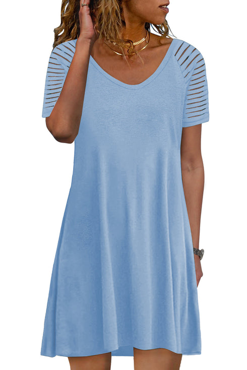 Sheer Striped Short Sleeve Flare T-Shirt Mini Dress