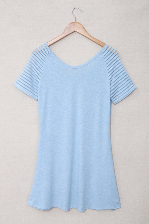 Sheer Striped Short Sleeve Flare T-Shirt Mini Dress