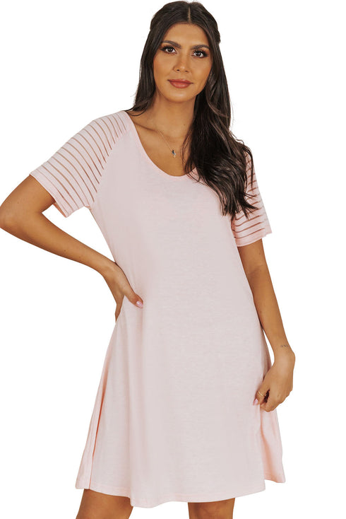 Sheer Striped Short Sleeve Flare T-Shirt Mini Dress