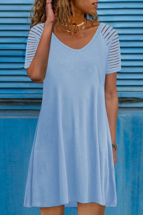 Sheer Striped Short Sleeve Flare T-Shirt Mini Dress