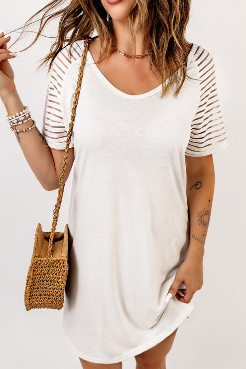 Sheer Striped Short Sleeve Flare T-Shirt Mini Dress