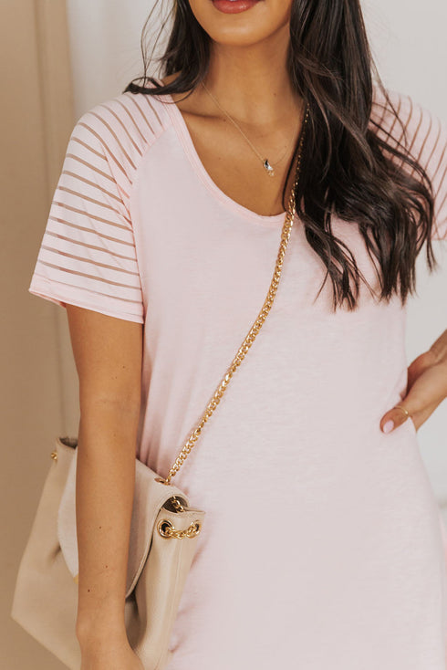 Sheer Striped Short Sleeve Flare T-Shirt Mini Dress