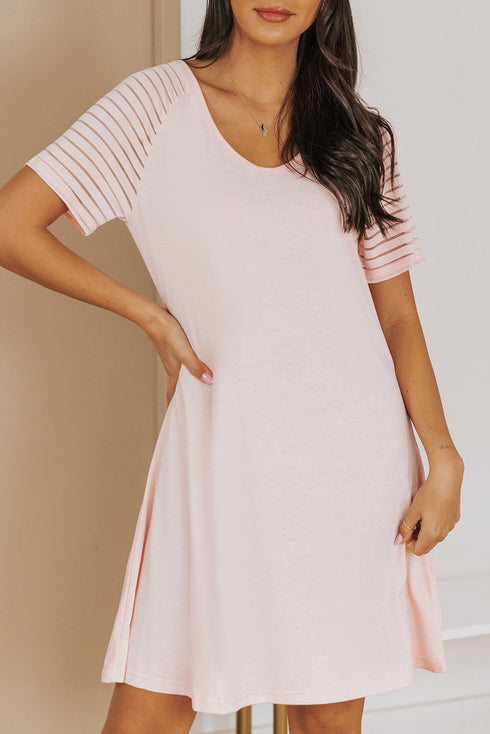 Sheer Striped Short Sleeve Flare T-Shirt Mini Dress