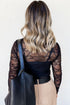 Sheer Textured Mesh And Lace Slim Fit Long Sleeve Top
