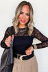 Sheer Textured Mesh And Lace Slim Fit Long Sleeve Top