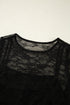 Sheer Textured Mesh And Lace Slim Fit Long Sleeve Top