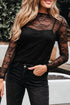 Sheer Textured Mesh And Lace Slim Fit Long Sleeve Top