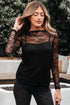 Sheer Textured Mesh And Lace Slim Fit Long Sleeve Top