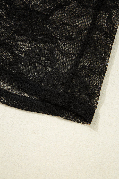 Sheer Textured Mesh And Lace Slim Fit Long Sleeve Top