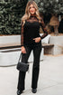 Sheer Textured Mesh And Lace Slim Fit Long Sleeve Top