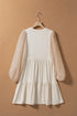 Sheer Textured Sleeve Tiered Ruffle Mini Dress