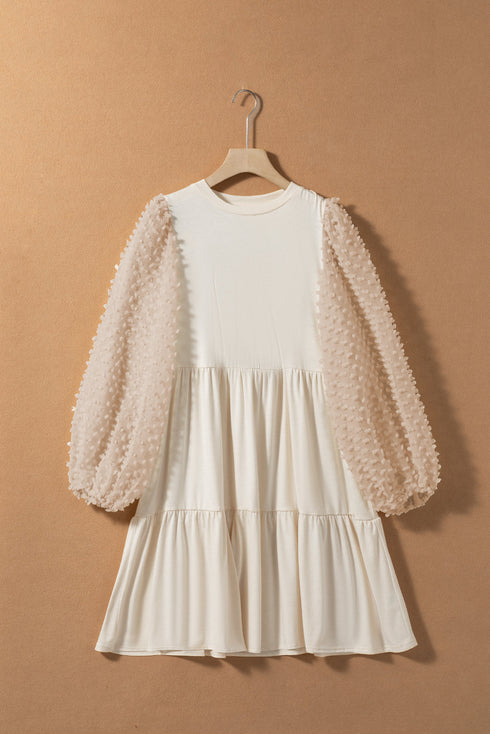 Sheer Textured Sleeve Tiered Ruffle Mini Dress