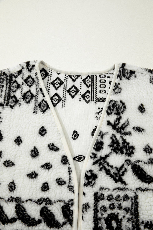 Sherpa Fleece Paisley Print Pocketed Western Vest