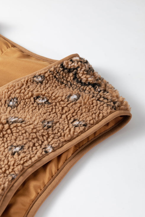 Sherpa Fleece Paisley Print Pocketed Western Vest