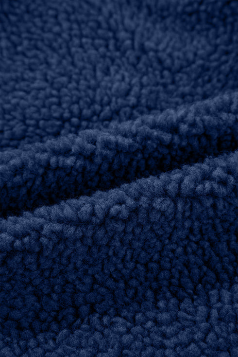 Sherpa Fleece Zip Front Drawstring Hood Drop Shoulder Pocketed Jacket