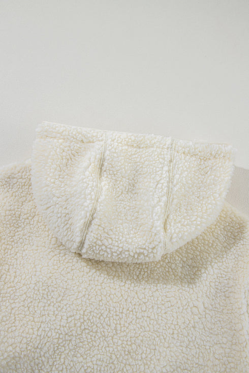 Sherpa Fleece Zip Front Drawstring Hood Drop Shoulder Pocketed Jacket