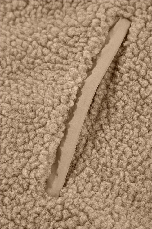 Sherpa Fleece Zip Front Drawstring Hood Drop Shoulder Pocketed Jacket