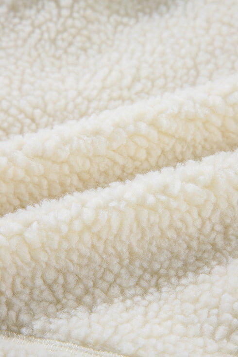 Sherpa Fleece Zip Front Drawstring Hood Drop Shoulder Pocketed Jacket