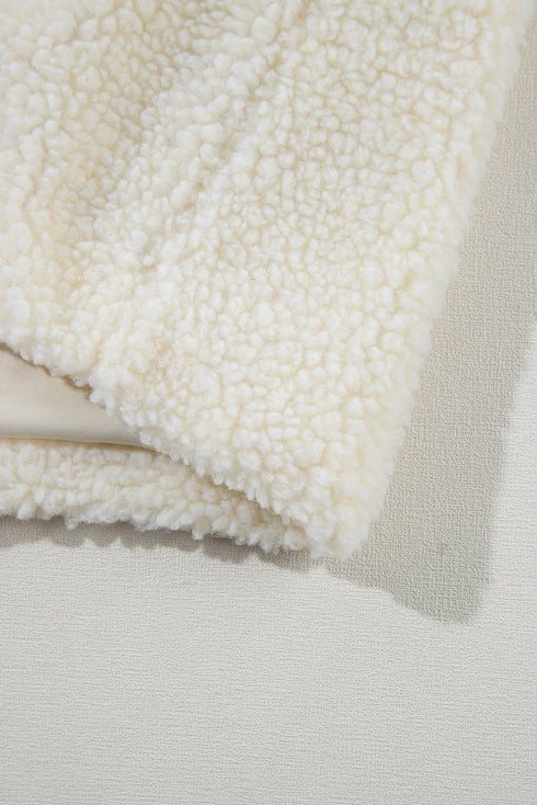 Sherpa Fleece Zip Front Drawstring Hood Drop Shoulder Pocketed Jacket