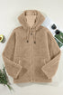 Sherpa Fleece Zip Front Drawstring Hood Drop Shoulder Pocketed Jacket